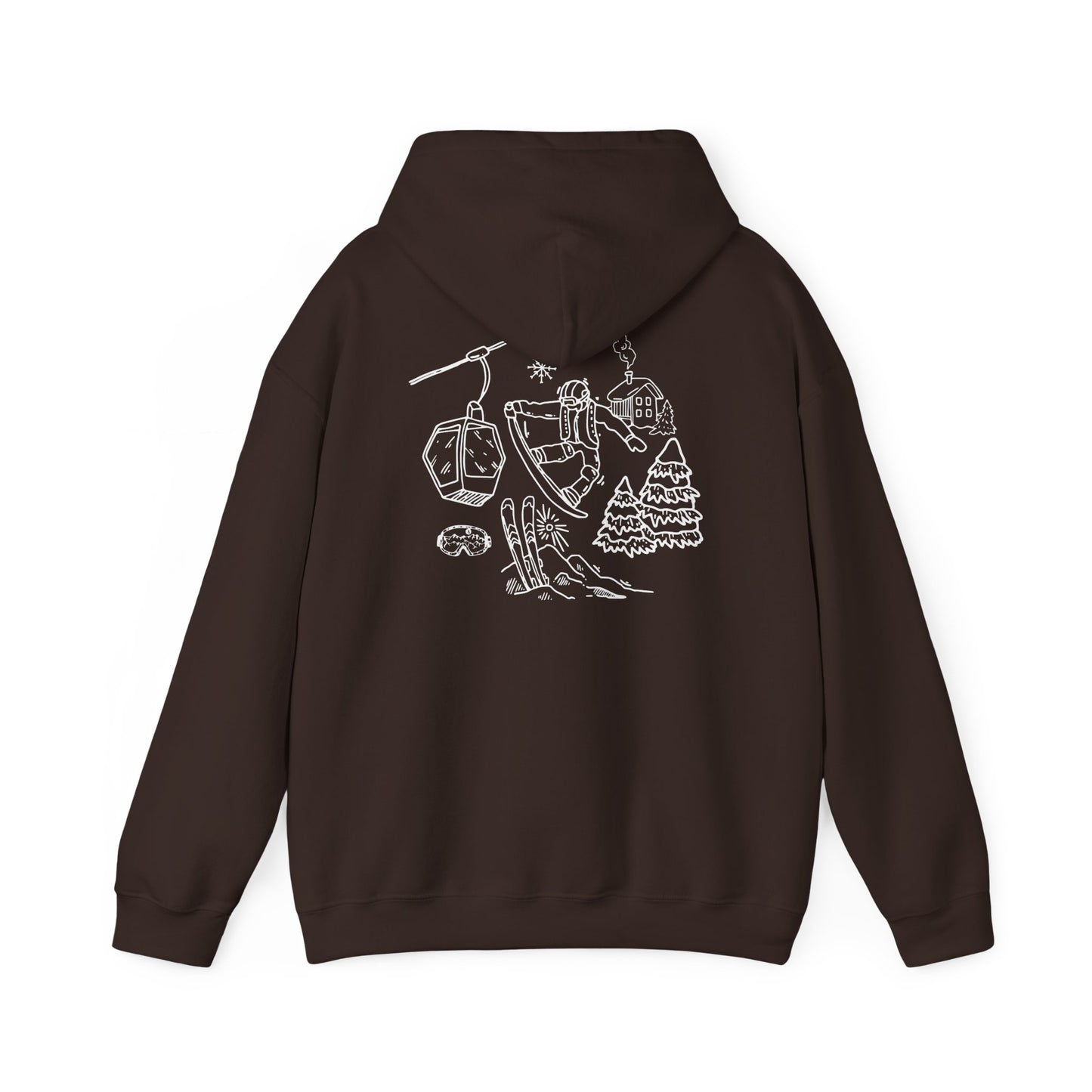Hoodie — Minimal Ski Resort Line Art Hoodie (chairlift, skis & mountain)