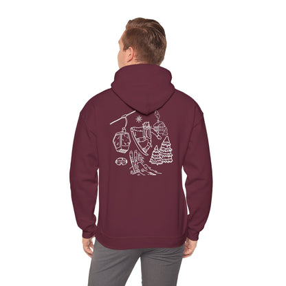 Hoodie — Minimal Ski Resort Line Art Hoodie (chairlift, skis & mountain)