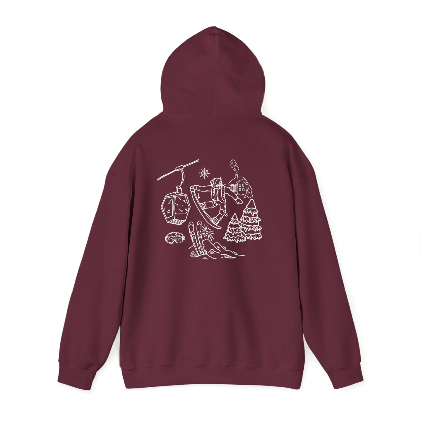 Hoodie — Minimal Ski Resort Line Art Hoodie (chairlift, skis & mountain)
