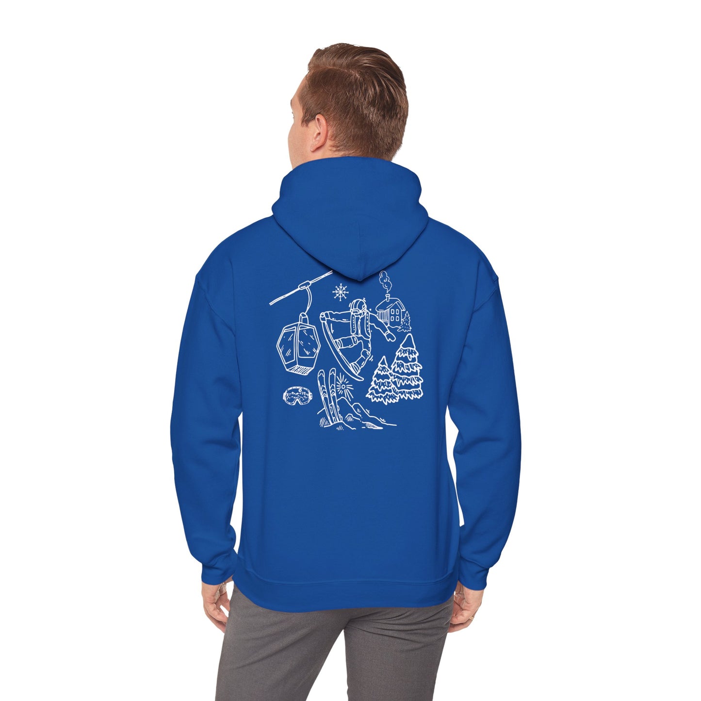 Hoodie — Minimal Ski Resort Line Art Hoodie (chairlift, skis & mountain)
