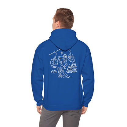 Hoodie — Minimal Ski Resort Line Art Hoodie (chairlift, skis & mountain)