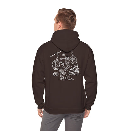 Hoodie — Minimal Ski Resort Line Art Hoodie (chairlift, skis & mountain)
