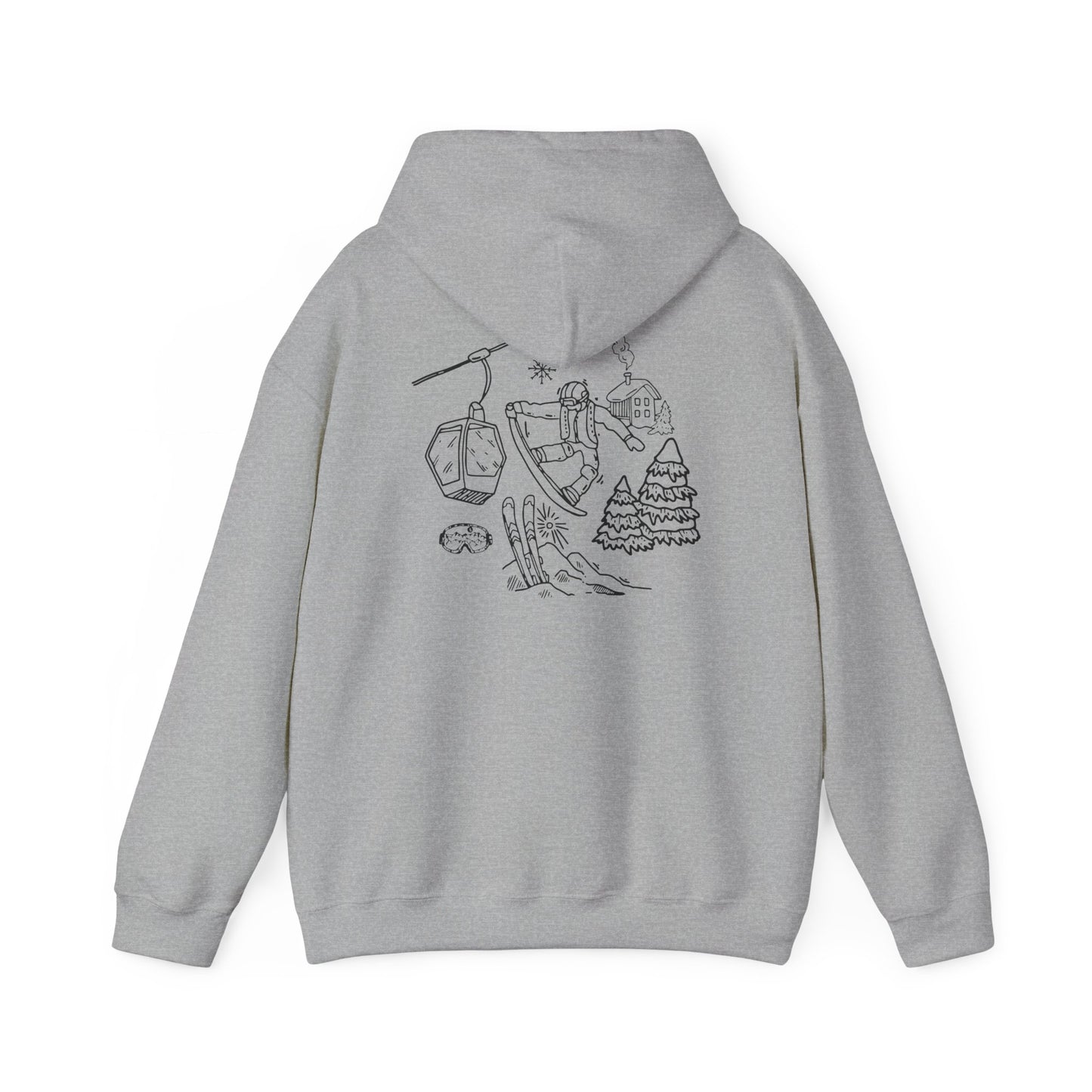 Hoodie — Minimal Ski Resort Line Art Hoodie (chairlift, skis & mountain)