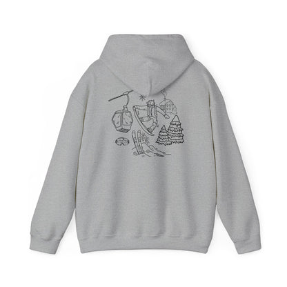 Hoodie — Minimal Ski Resort Line Art Hoodie (chairlift, skis & mountain)