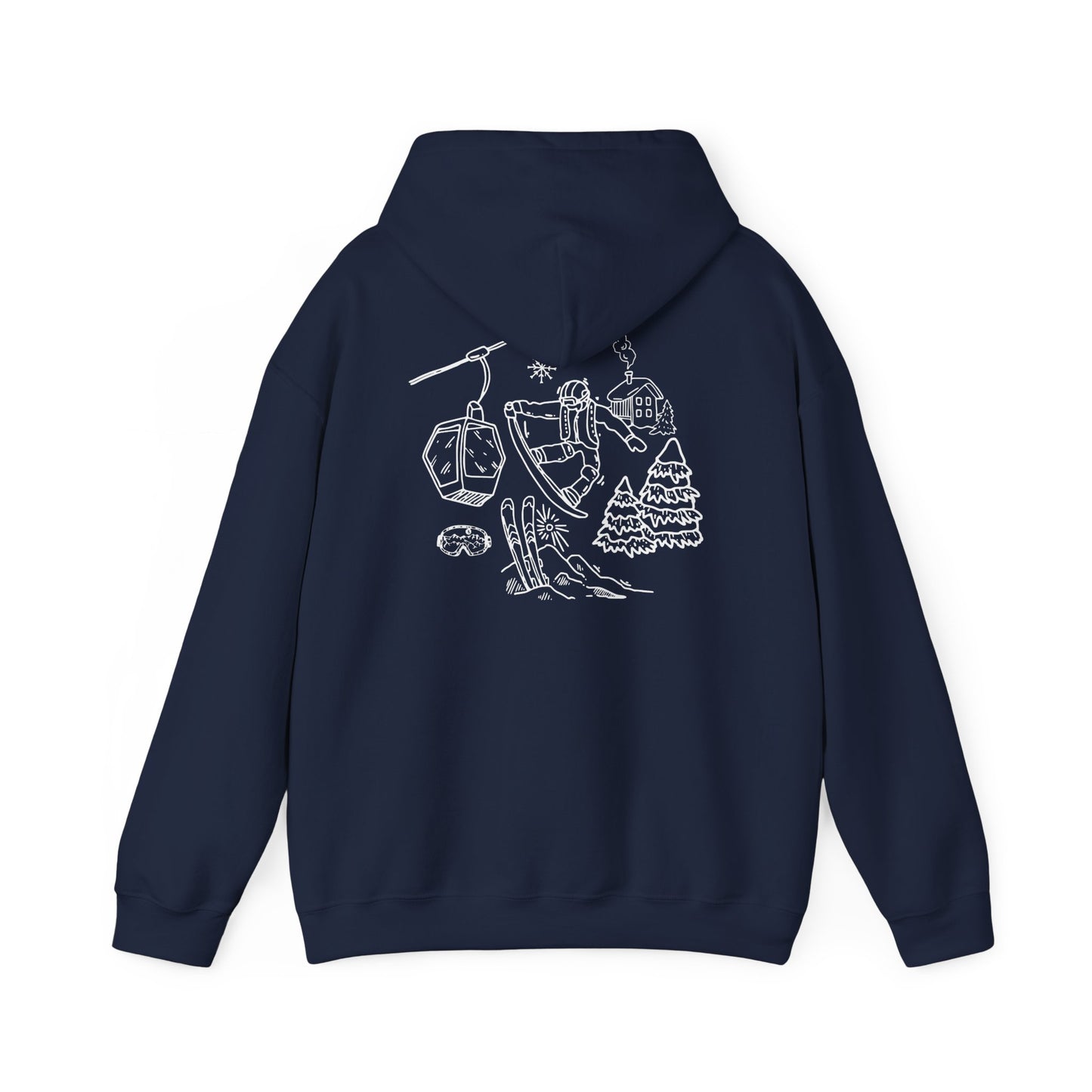 Hoodie — Minimal Ski Resort Line Art Hoodie (chairlift, skis & mountain)