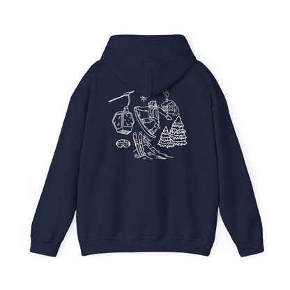 Hoodie — Minimal Ski Resort Line Art Hoodie (chairlift, skis & mountain)