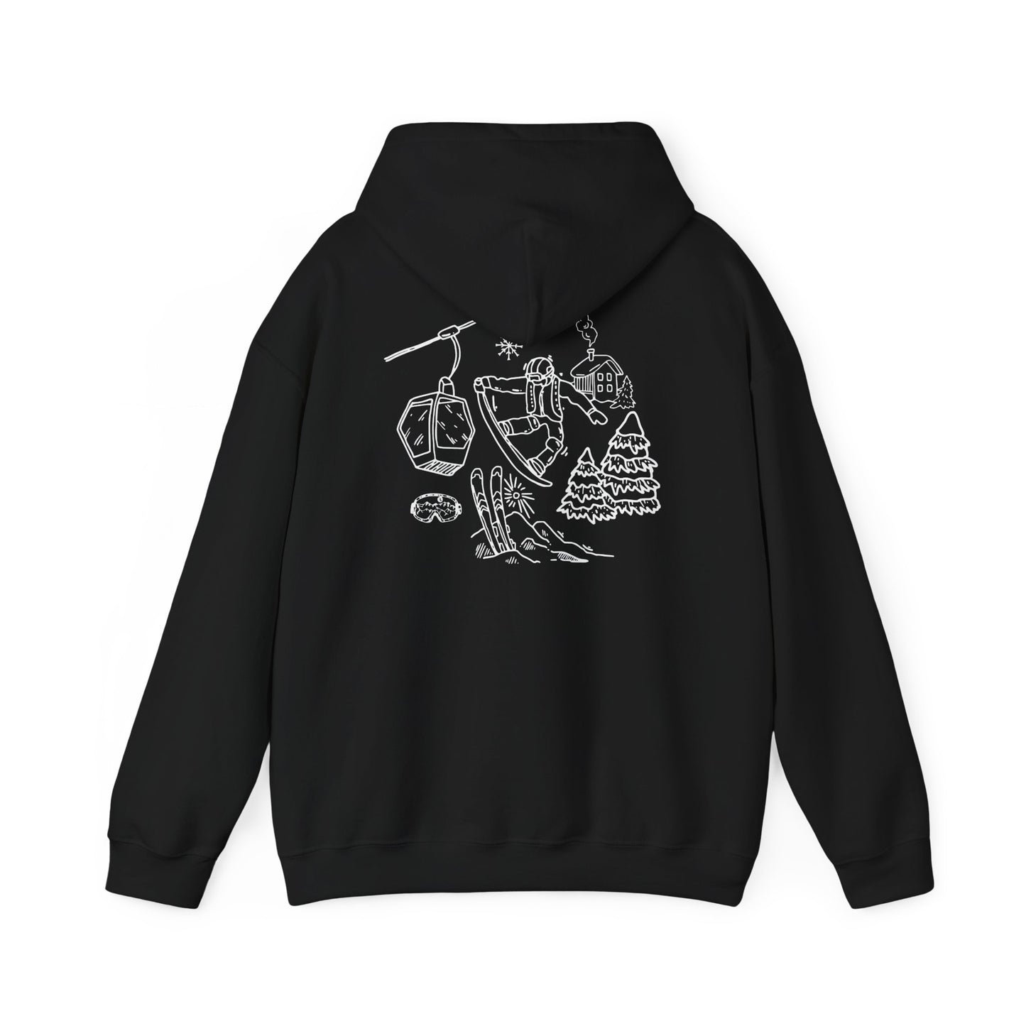 Hoodie — Minimal Ski Resort Line Art Hoodie (chairlift, skis & mountain)