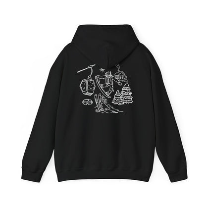 Hoodie — Minimal Ski Resort Line Art Hoodie (chairlift, skis & mountain)