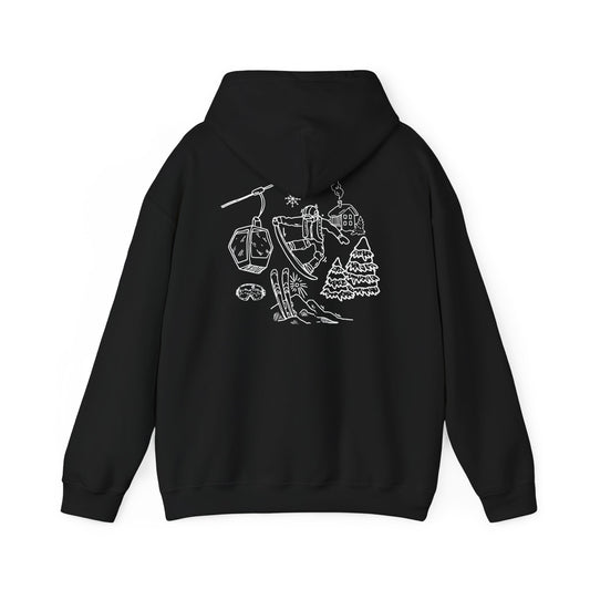 Hoodie — Minimal Ski Resort Line Art Hoodie (chairlift, skis & mountain)