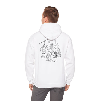 Hoodie — Minimal Ski Resort Line Art Hoodie (chairlift, skis & mountain)
