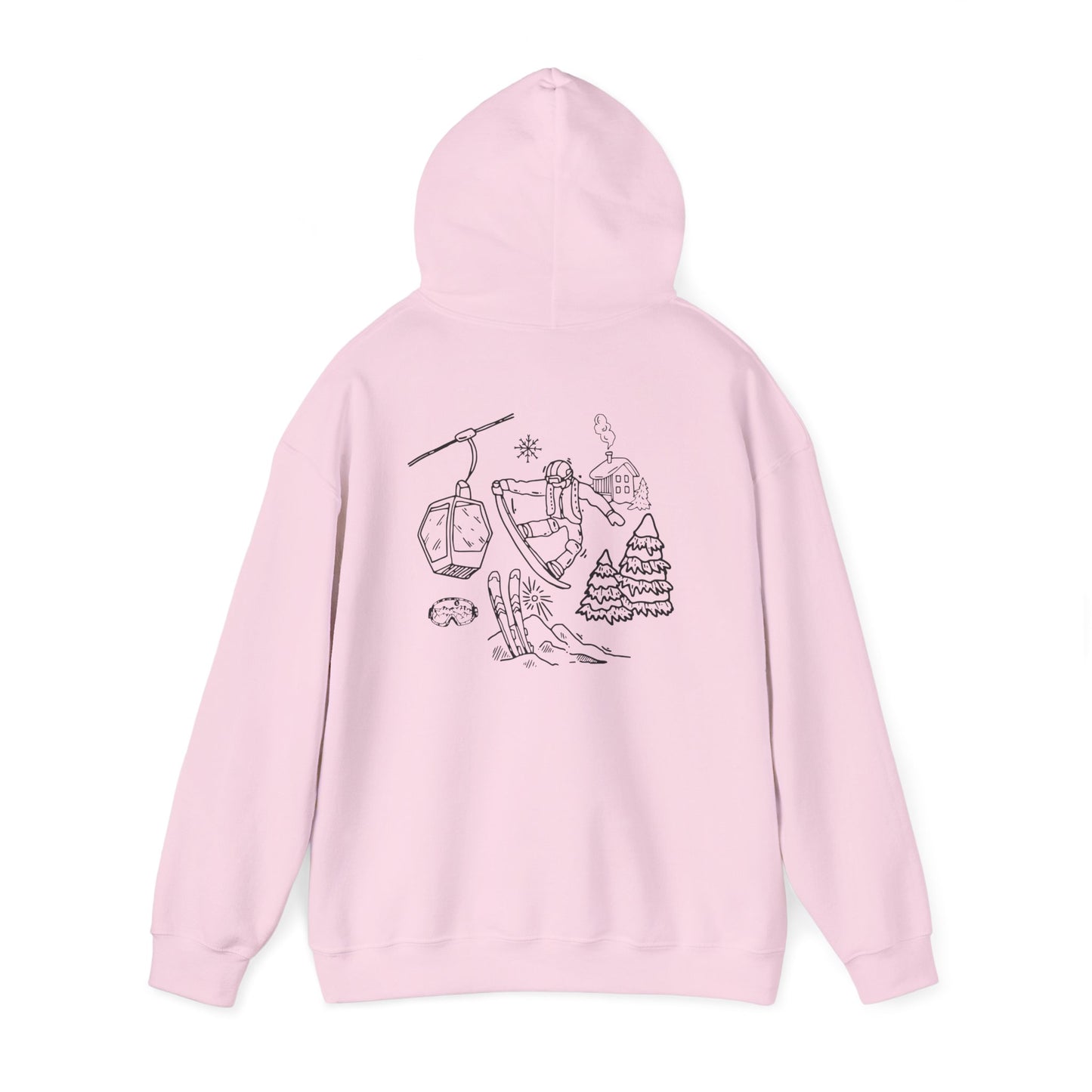 Hoodie — Minimal Ski Resort Line Art Hoodie (chairlift, skis & mountain)