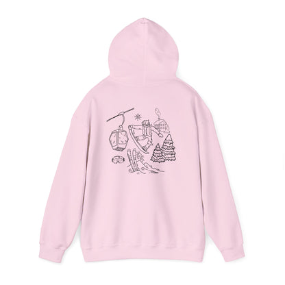 Hoodie — Minimal Ski Resort Line Art Hoodie (chairlift, skis & mountain)