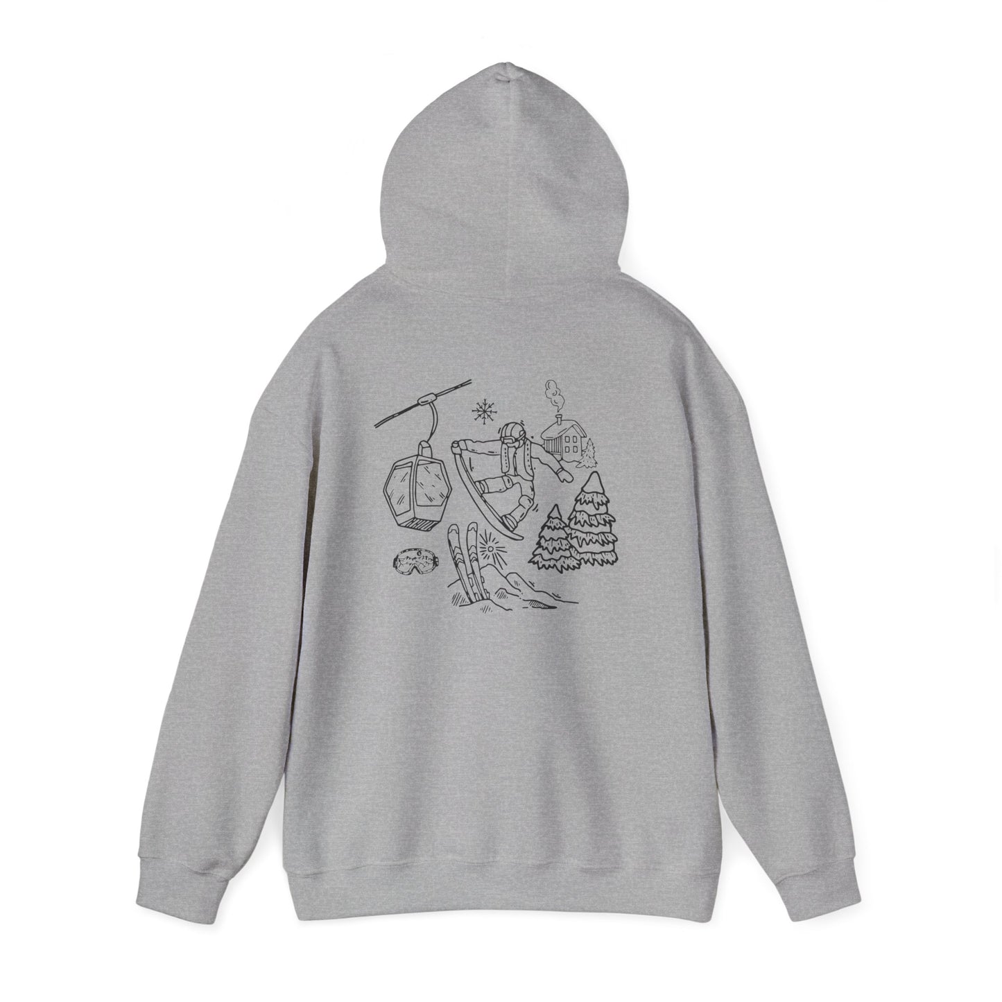Hoodie — Minimal Ski Resort Line Art Hoodie (chairlift, skis & mountain)