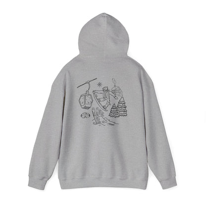Hoodie — Minimal Ski Resort Line Art Hoodie (chairlift, skis & mountain)