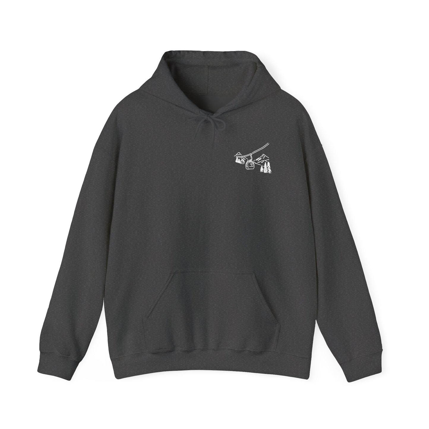 Hoodie — Minimal Ski Resort Line Art Hoodie (chairlift, skis & mountain)