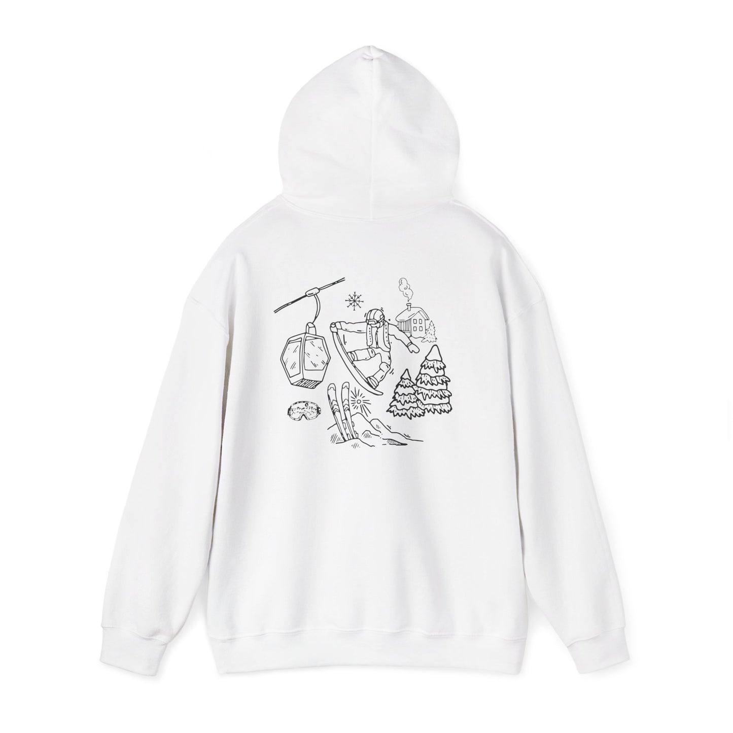 Hoodie — Minimal Ski Resort Line Art Hoodie (chairlift, skis & mountain)