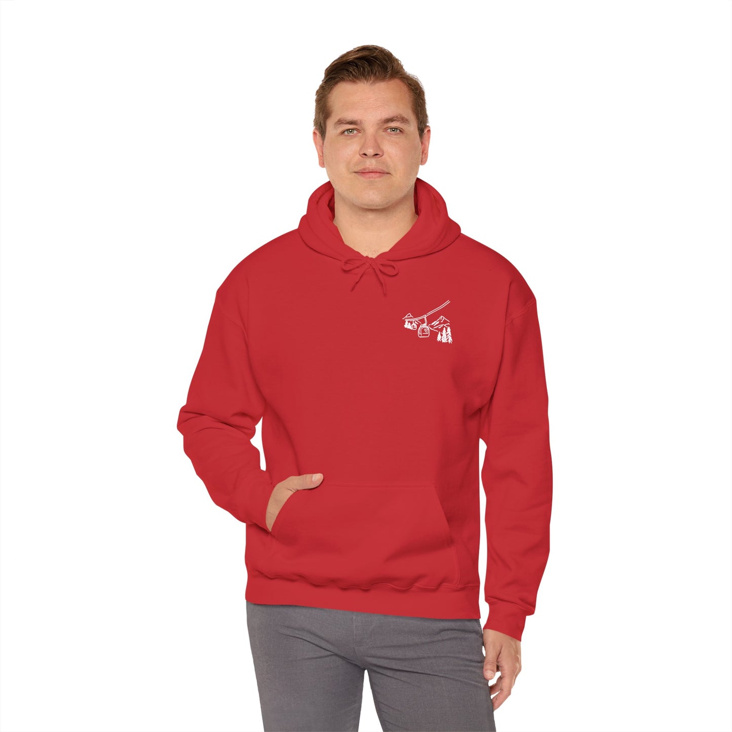 Hoodie — Minimal Ski Resort Line Art Hoodie (chairlift, skis & mountain)