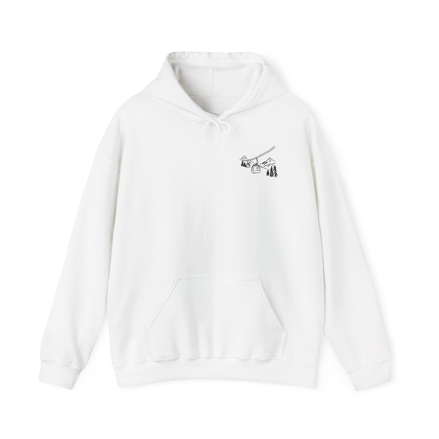 Hoodie — Minimal Ski Resort Line Art Hoodie (chairlift, skis & mountain)