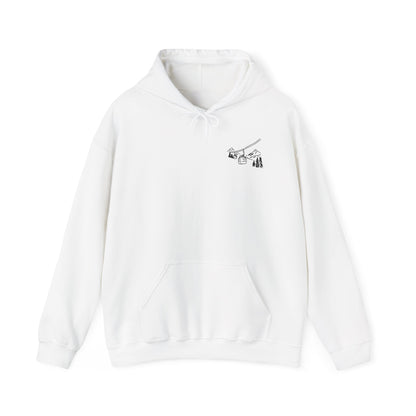 Hoodie — Minimal Ski Resort Line Art Hoodie (chairlift, skis & mountain)