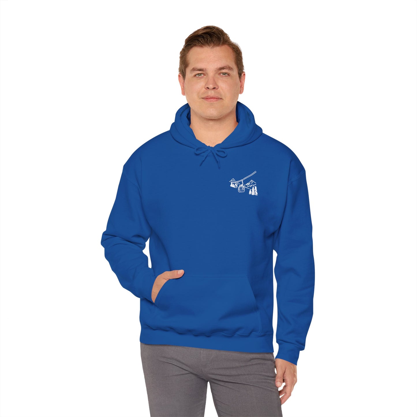 Hoodie — Minimal Ski Resort Line Art Hoodie (chairlift, skis & mountain)