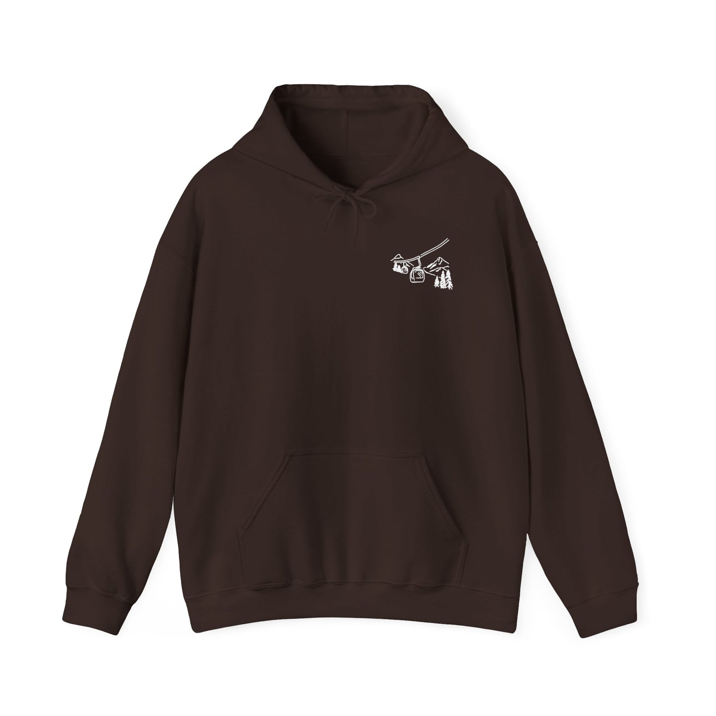 Hoodie — Minimal Ski Resort Line Art Hoodie (chairlift, skis & mountain)