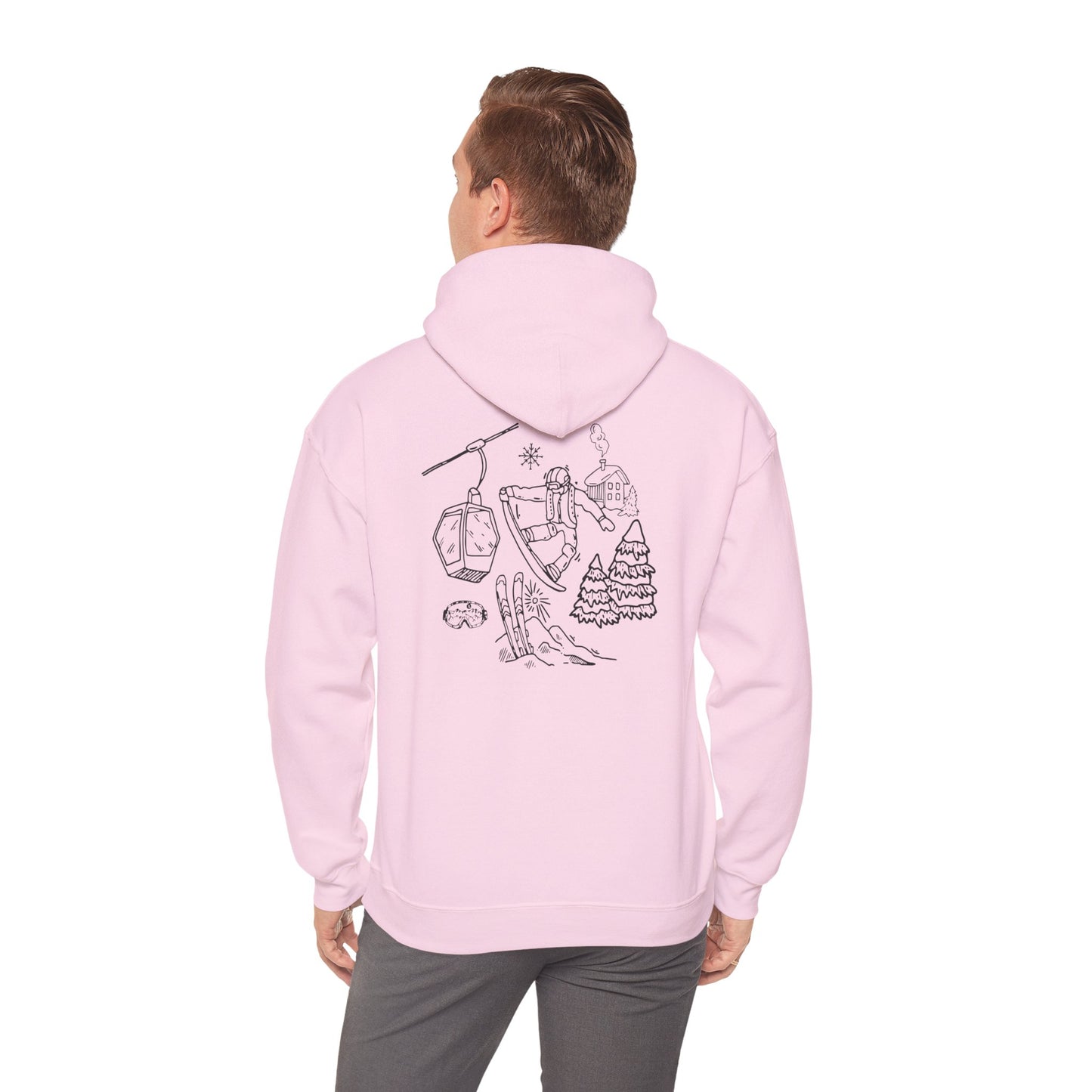 Hoodie — Minimal Ski Resort Line Art Hoodie (chairlift, skis & mountain)