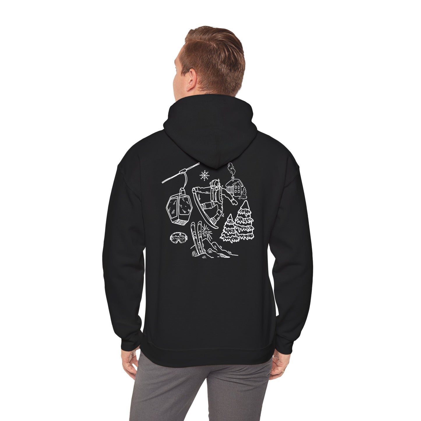 Hoodie — Minimal Ski Resort Line Art Hoodie (chairlift, skis & mountain)