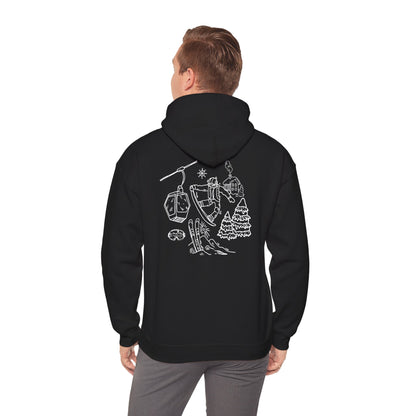 Hoodie — Minimal Ski Resort Line Art Hoodie (chairlift, skis & mountain)