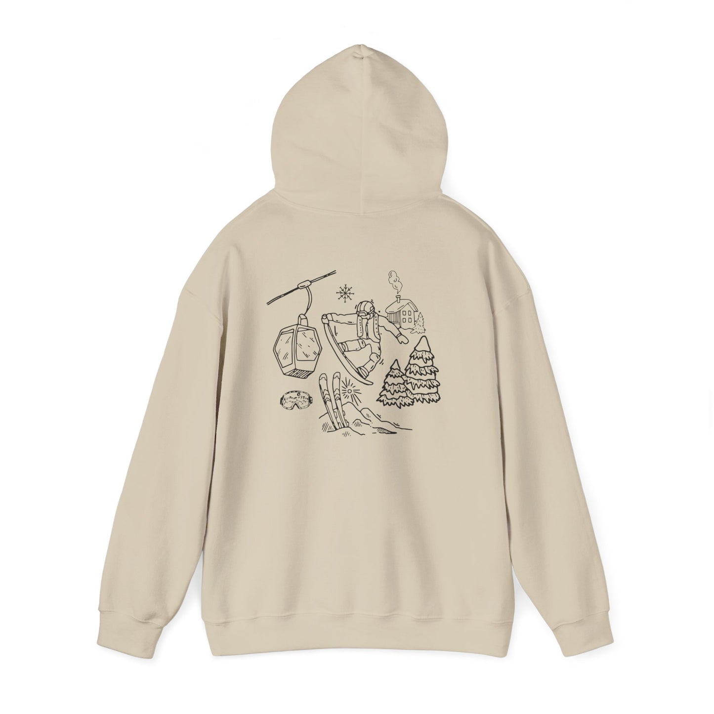 Hoodie — Minimal Ski Resort Line Art Hoodie (chairlift, skis & mountain)