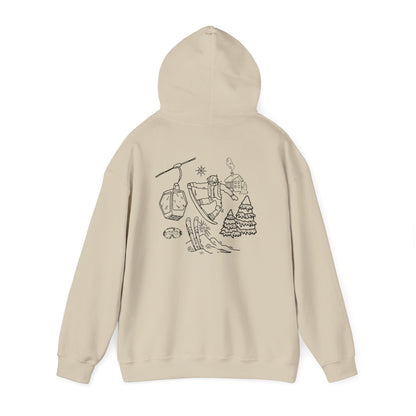 Hoodie — Minimal Ski Resort Line Art Hoodie (chairlift, skis & mountain)