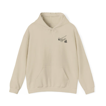 Hoodie — Minimal Ski Resort Line Art Hoodie (chairlift, skis & mountain)