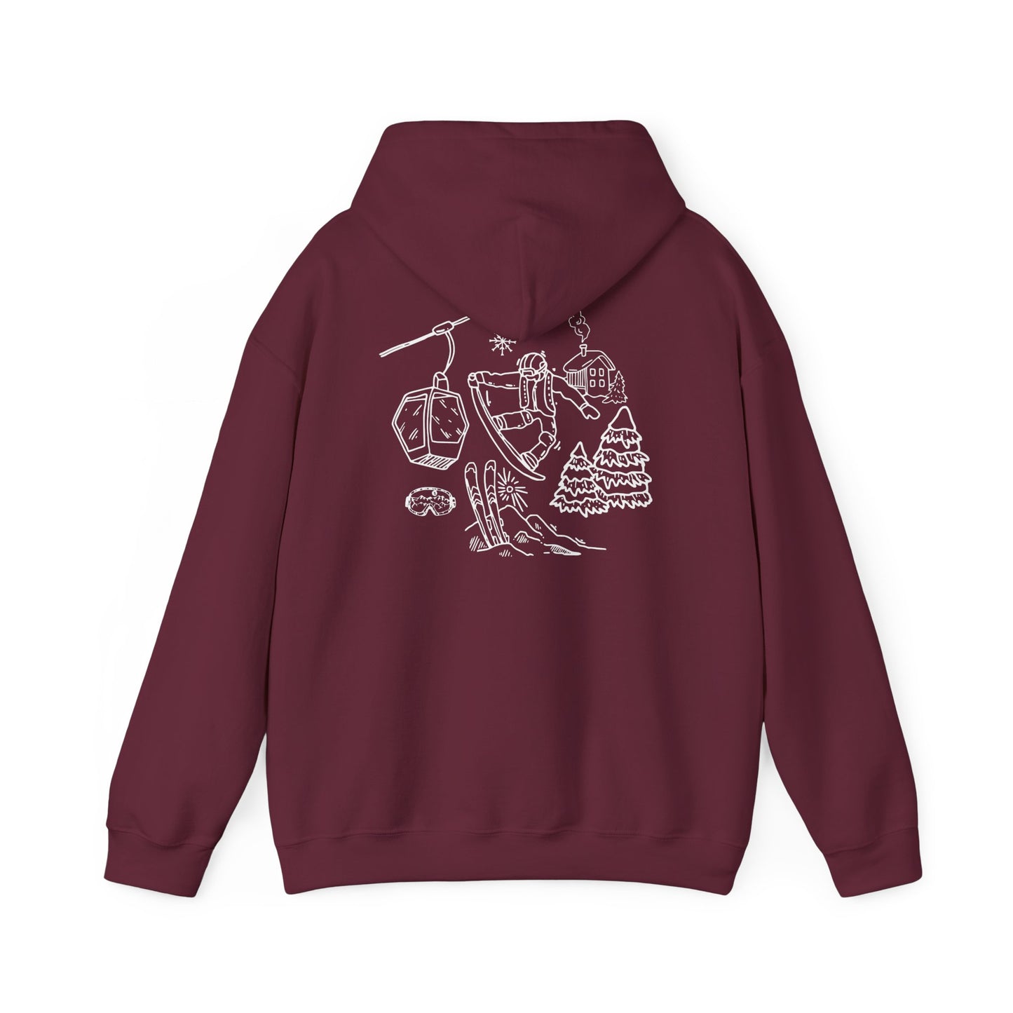 Hoodie — Minimal Ski Resort Line Art Hoodie (chairlift, skis & mountain)