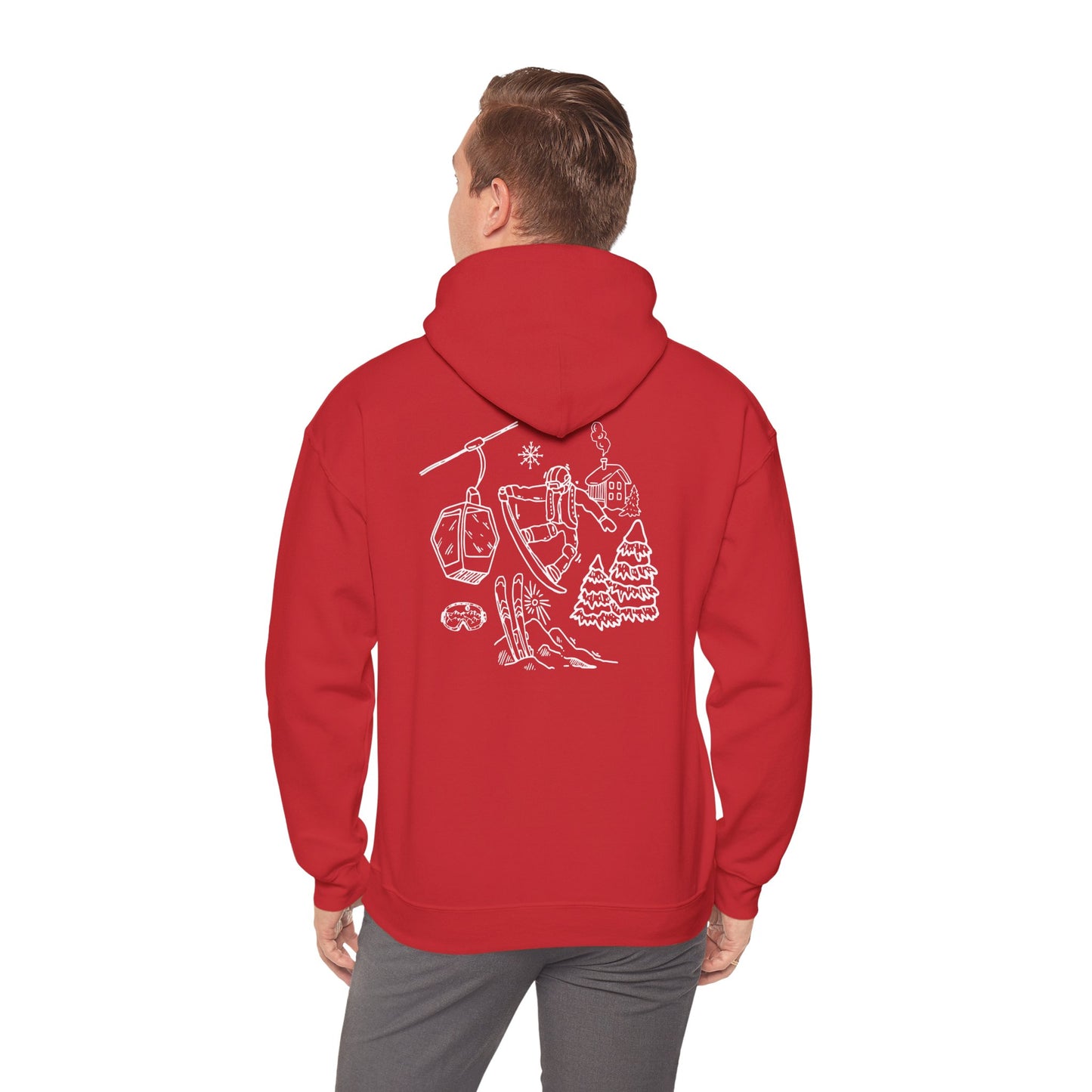 Hoodie — Minimal Ski Resort Line Art Hoodie (chairlift, skis & mountain)