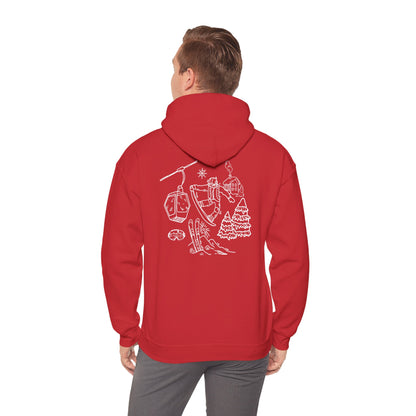 Hoodie — Minimal Ski Resort Line Art Hoodie (chairlift, skis & mountain)
