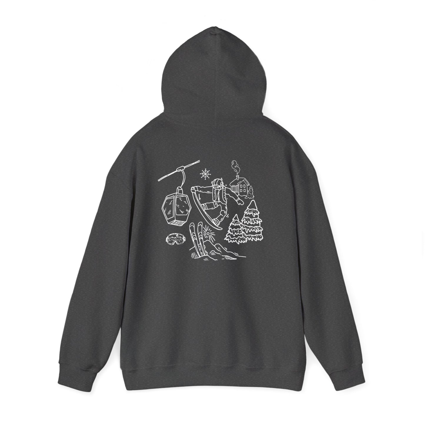 Hoodie — Minimal Ski Resort Line Art Hoodie (chairlift, skis & mountain)