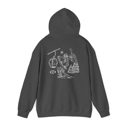 Hoodie — Minimal Ski Resort Line Art Hoodie (chairlift, skis & mountain)