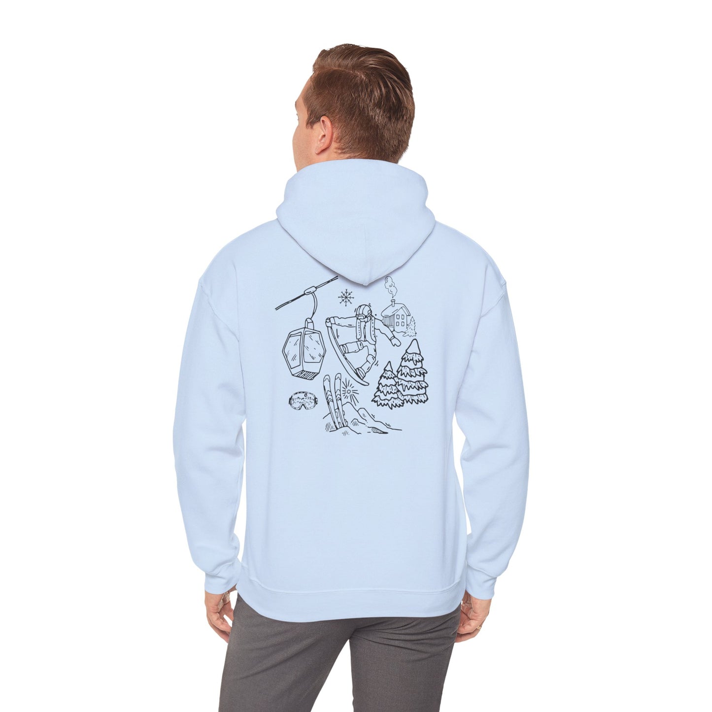 Hoodie — Minimal Ski Resort Line Art Hoodie (chairlift, skis & mountain)