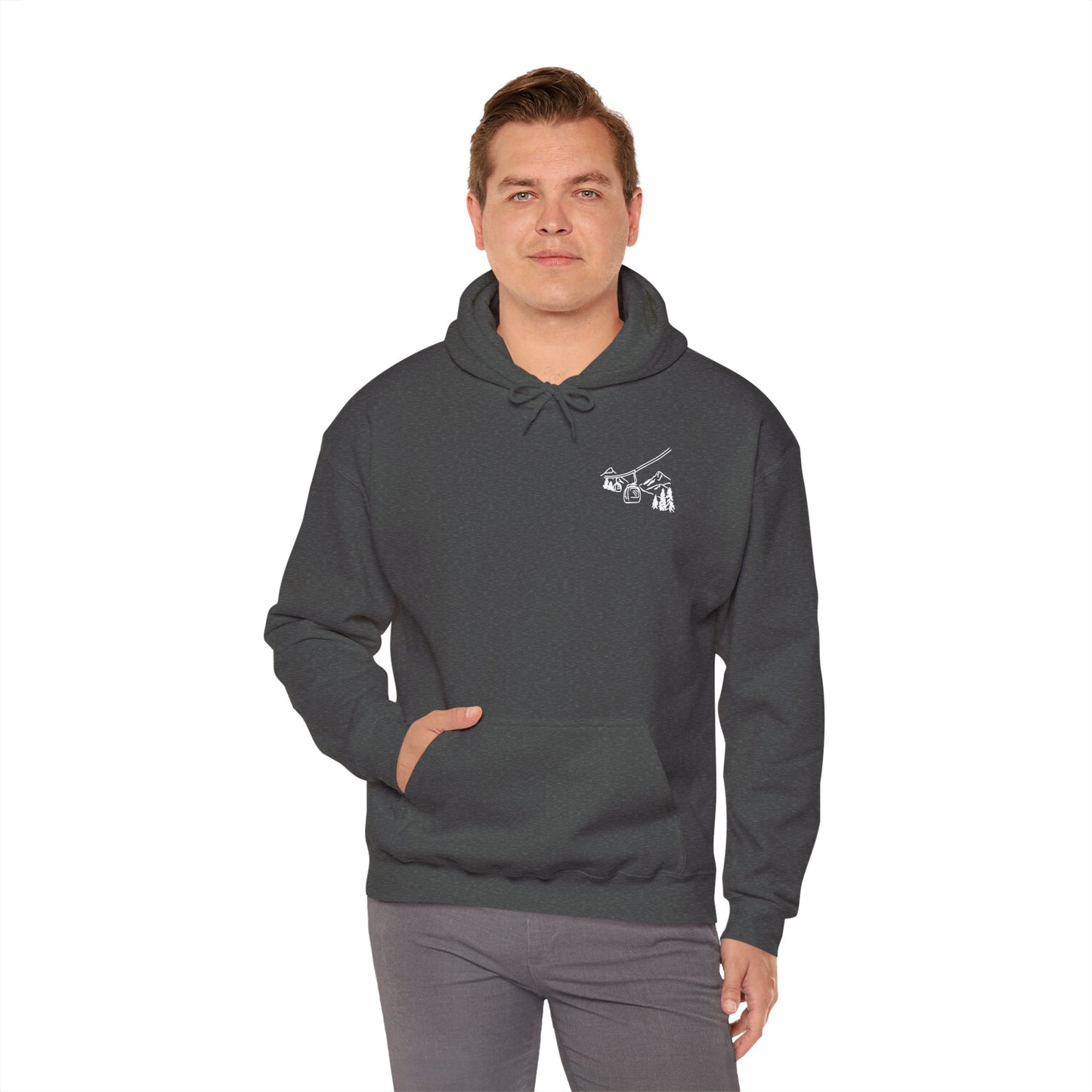 Hoodie — Minimal Ski Resort Line Art Hoodie (chairlift, skis & mountain)