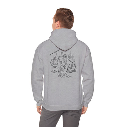 Hoodie — Minimal Ski Resort Line Art Hoodie (chairlift, skis & mountain)