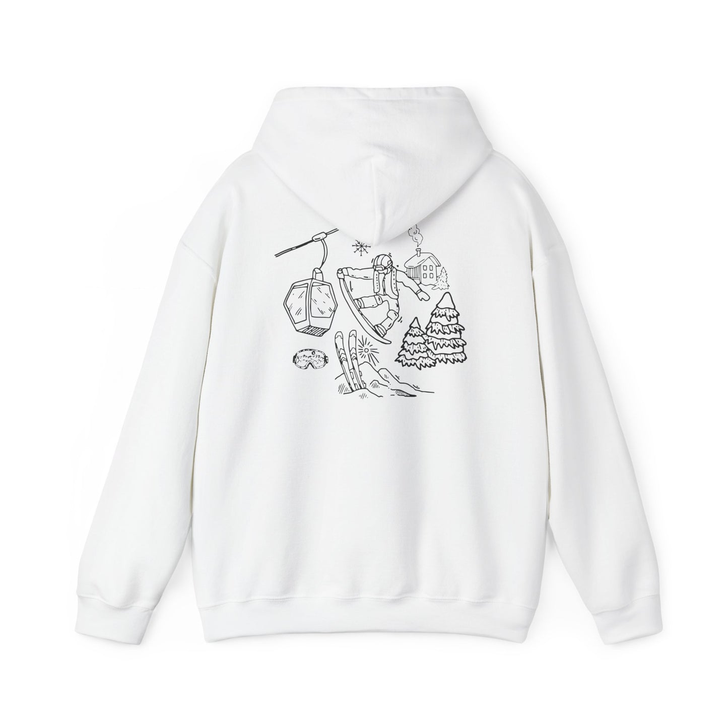 Hoodie — Minimal Ski Resort Line Art Hoodie (chairlift, skis & mountain)