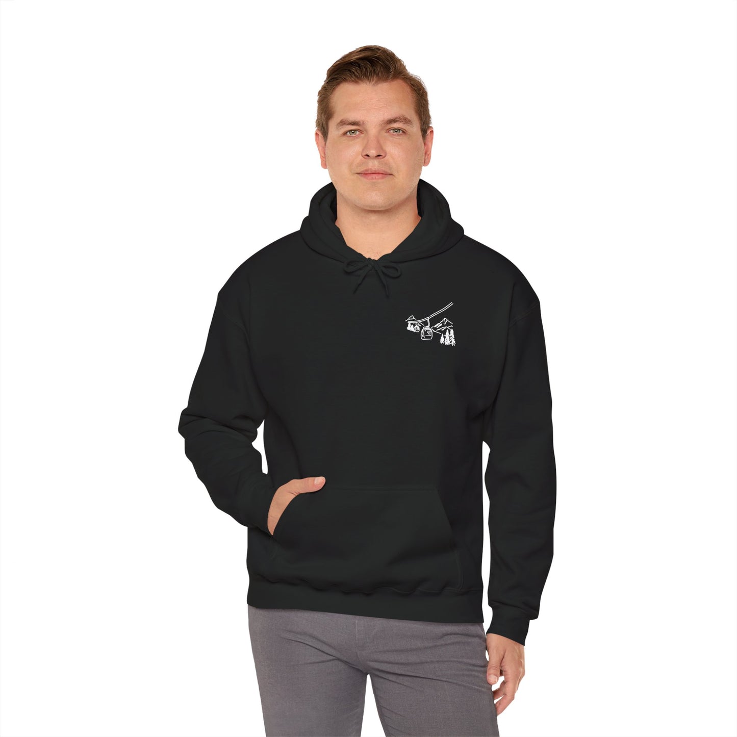 Hoodie — Minimal Ski Resort Line Art Hoodie (chairlift, skis & mountain)