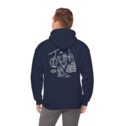 Hoodie — Minimal Ski Resort Line Art Hoodie (chairlift, skis & mountain)