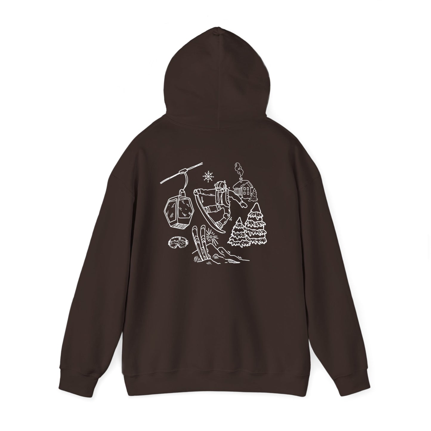 Hoodie — Minimal Ski Resort Line Art Hoodie (chairlift, skis & mountain)