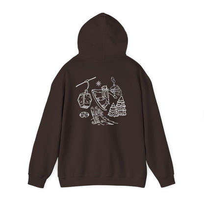 Hoodie — Minimal Ski Resort Line Art Hoodie (chairlift, skis & mountain)