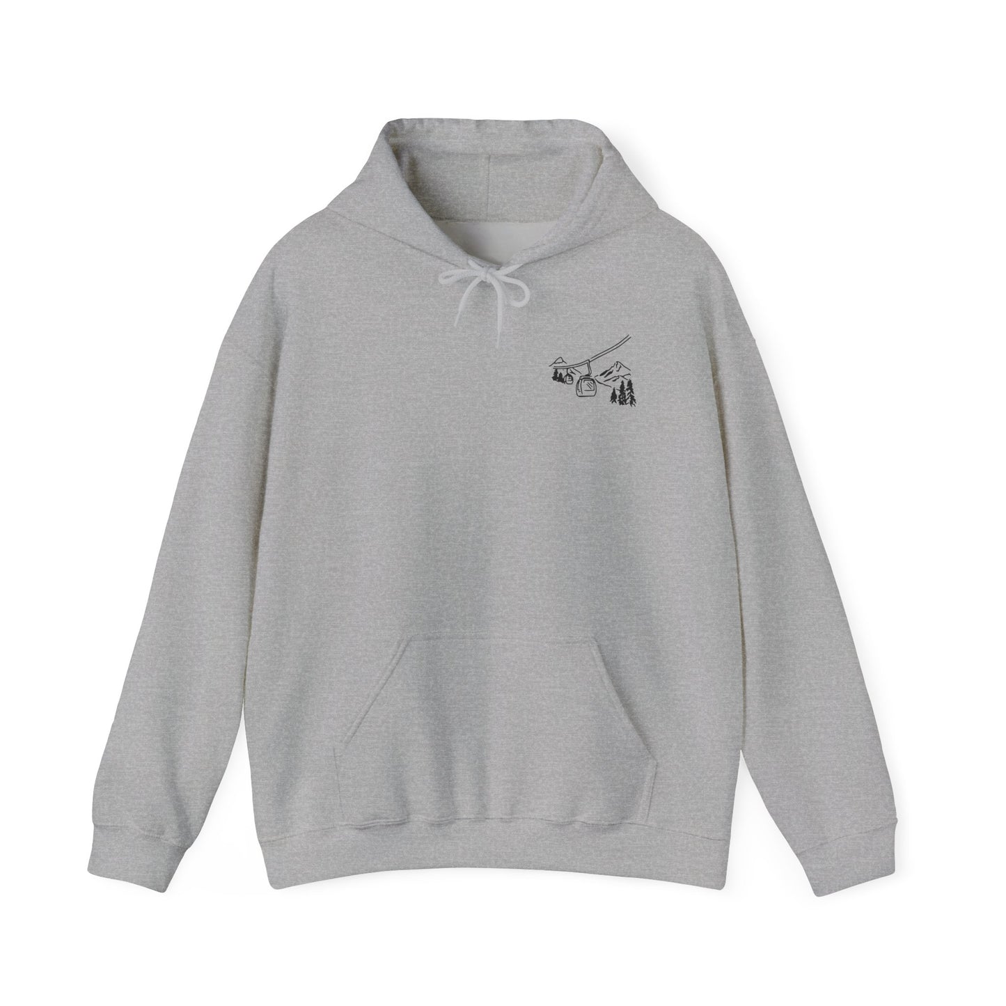 Hoodie — Minimal Ski Resort Line Art Hoodie (chairlift, skis & mountain)