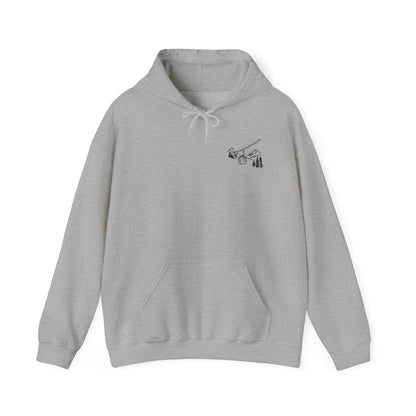 Hoodie — Minimal Ski Resort Line Art Hoodie (chairlift, skis & mountain)