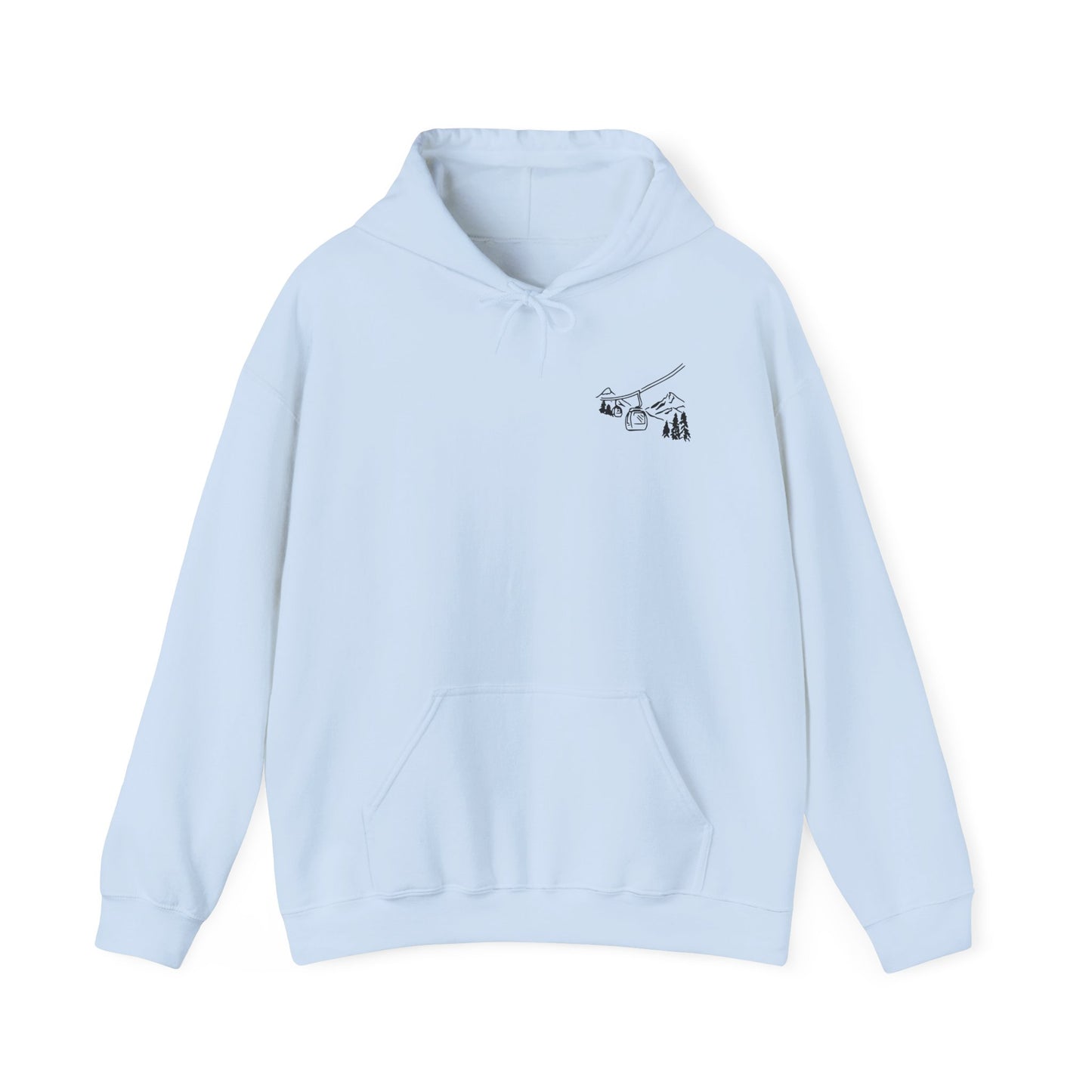 Hoodie — Minimal Ski Resort Line Art Hoodie (chairlift, skis & mountain)