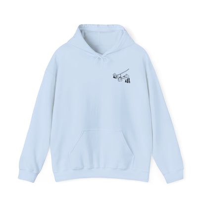 Hoodie — Minimal Ski Resort Line Art Hoodie (chairlift, skis & mountain)