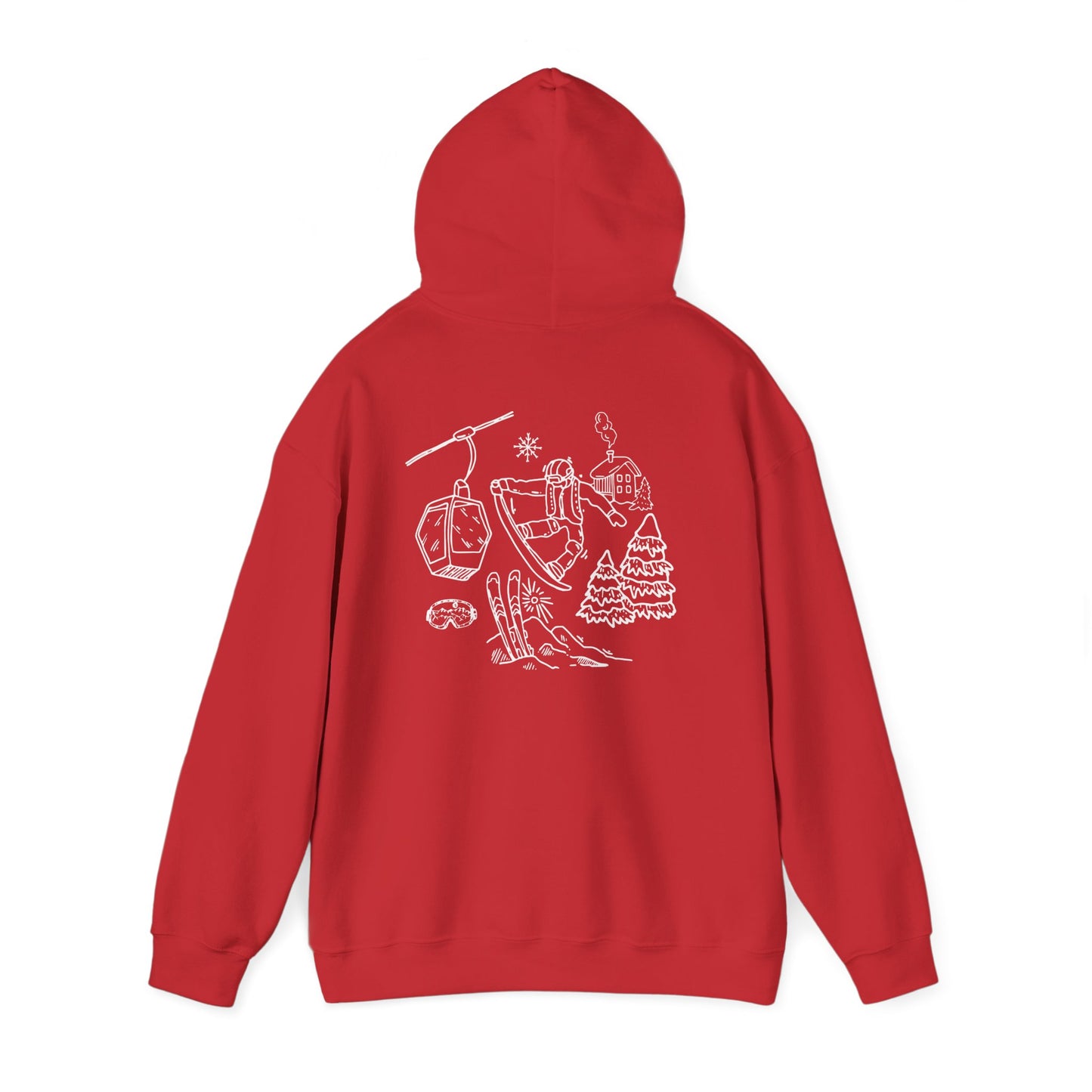 Hoodie — Minimal Ski Resort Line Art Hoodie (chairlift, skis & mountain)