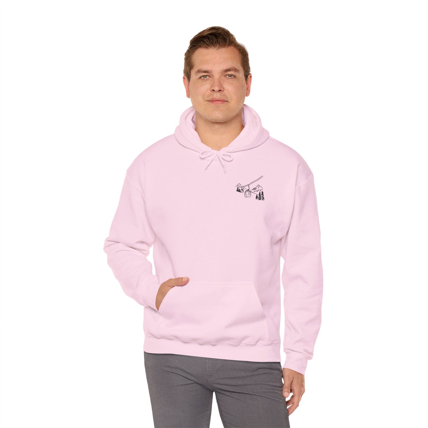 Hoodie — Minimal Ski Resort Line Art Hoodie (chairlift, skis & mountain)